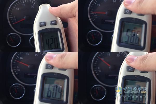 發動機轉速分別在停機、怠速、800r/min、1000r/min時駕駛室內部噪音