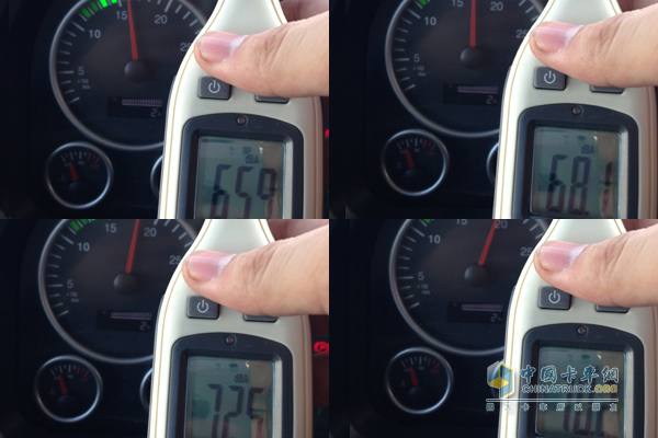 　　發動機轉速分別在1600r/min、1700r/min、1800r/min、2000r/min時駕駛室內部噪音